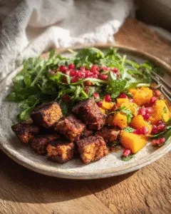 Midden-oosterse tempeh met granaatappelsalsa