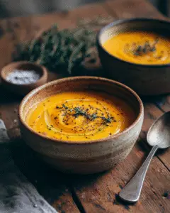 Zoete aardappelsoep met wortel en gember